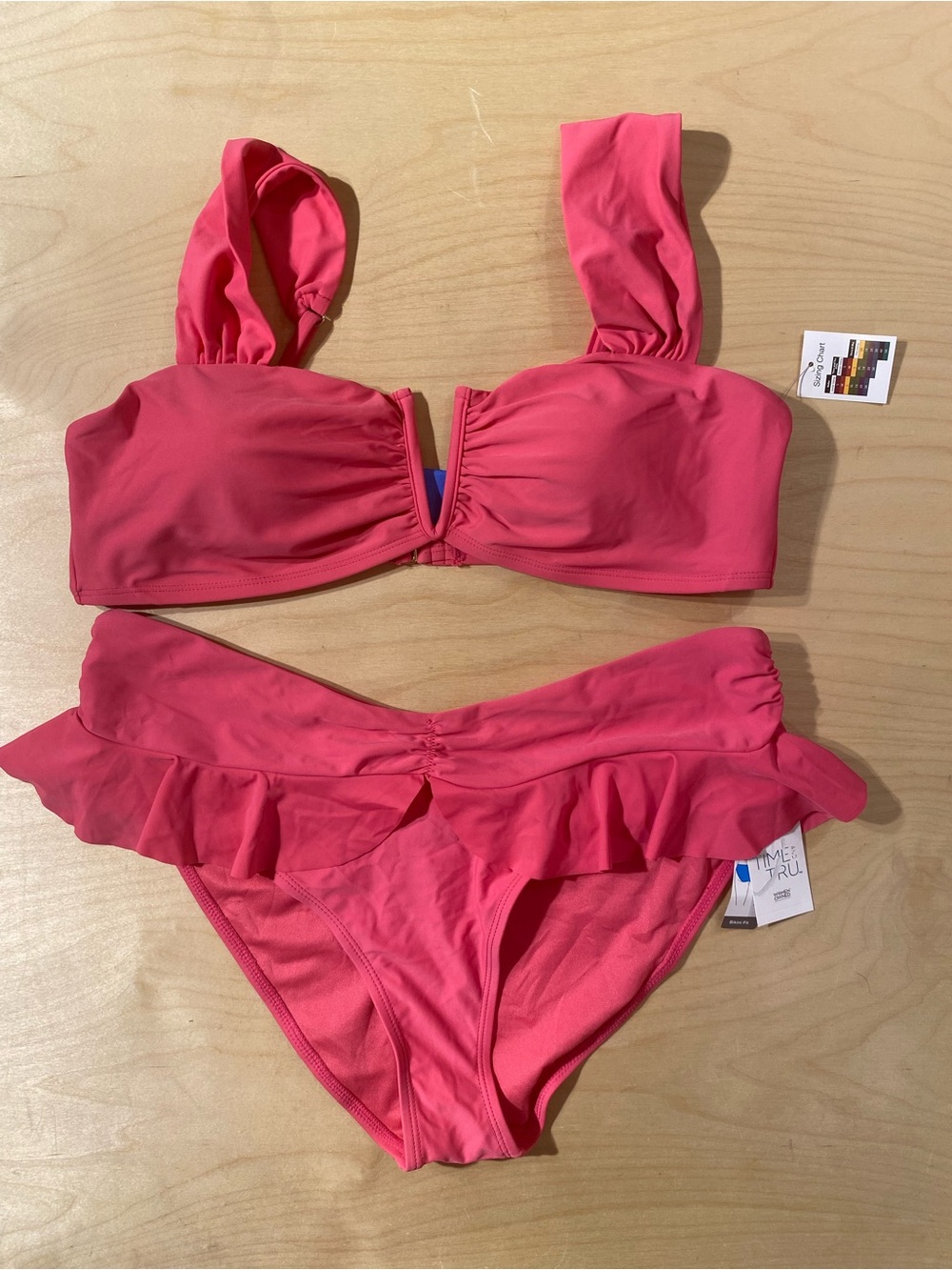 Time and Tru Hot Pink Ruffle Bikini Set XL (16-18) (RF)